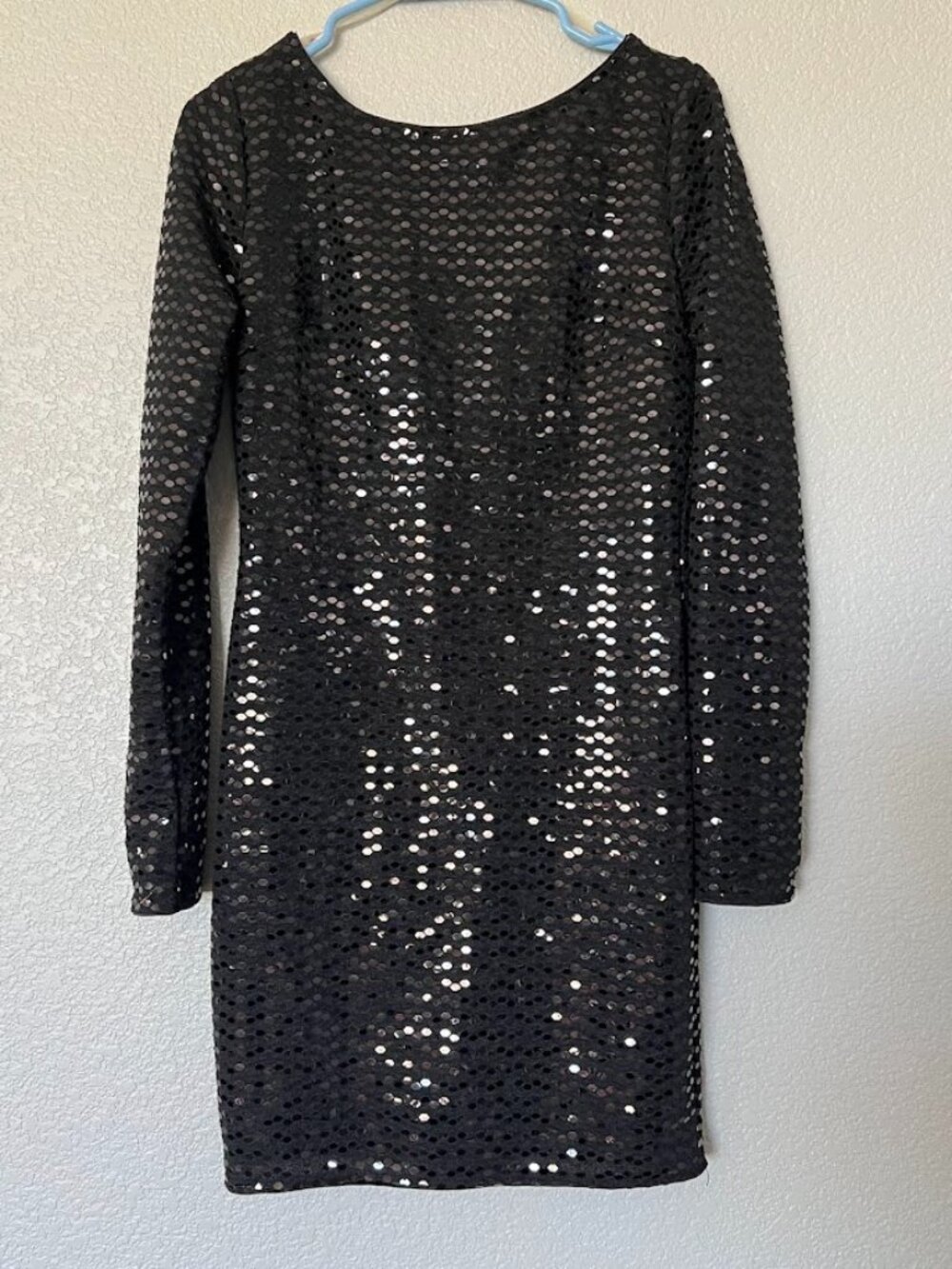 NWT ViJo Couture Black Sequin Long-Sleeve Mini Party Formal Dress Size Large NEW
